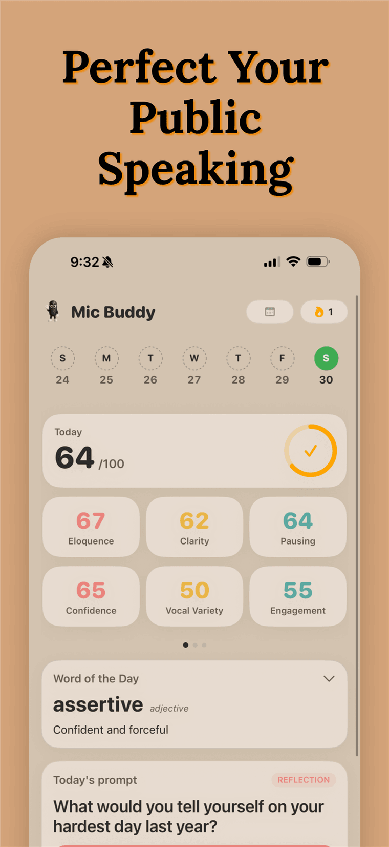 Perfect your public speaking — daily score dashboard